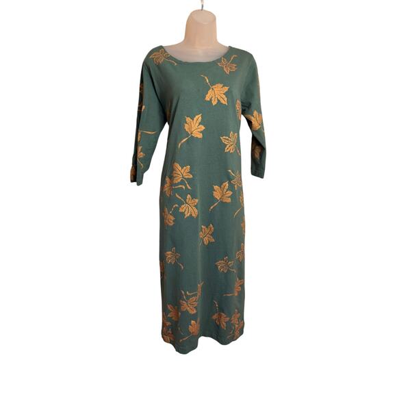 M. Mac Dresses & Skirts - M. Mac long green 100% cotton comfort above ankle maxi
green & gold dress sz Lg